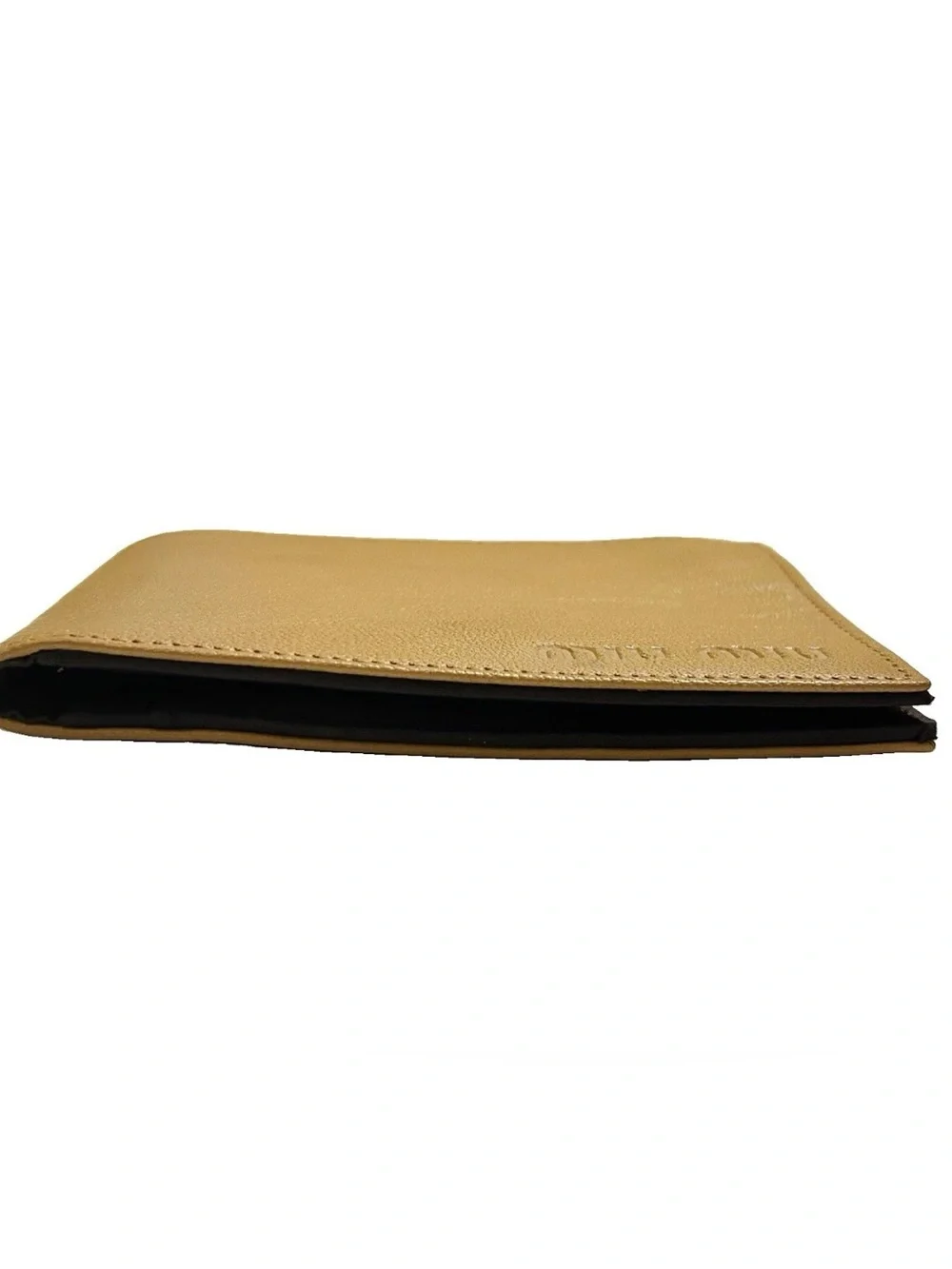 Miu Miu Portafoglio Cammello Pebbled Sheepskin Leather Tan Bifold Wallet 5M0751